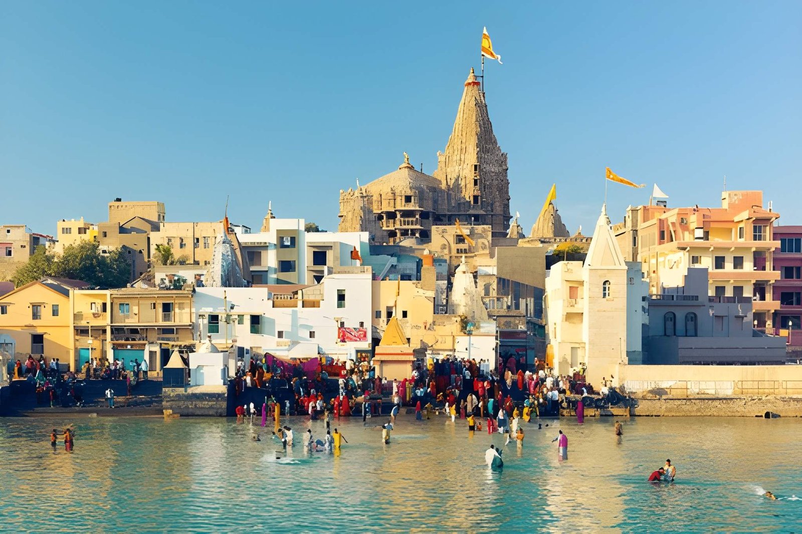 Gomti Ghat Dwarka Sacred Riverbank Where Gomti River Meets Arabian Sea Evening Aarti
