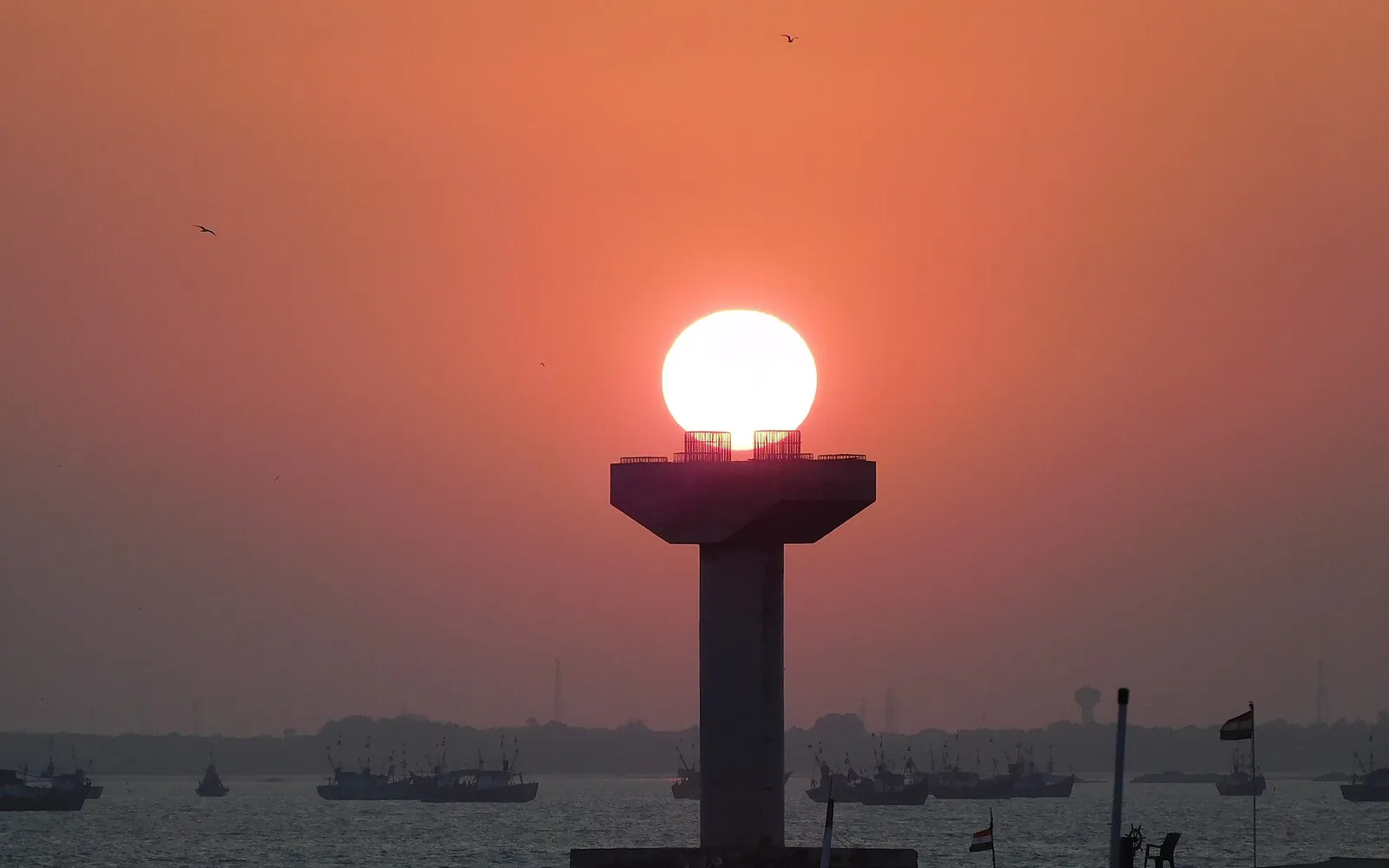 Bet Dwaraka setting sun view on pillar of sea bridge