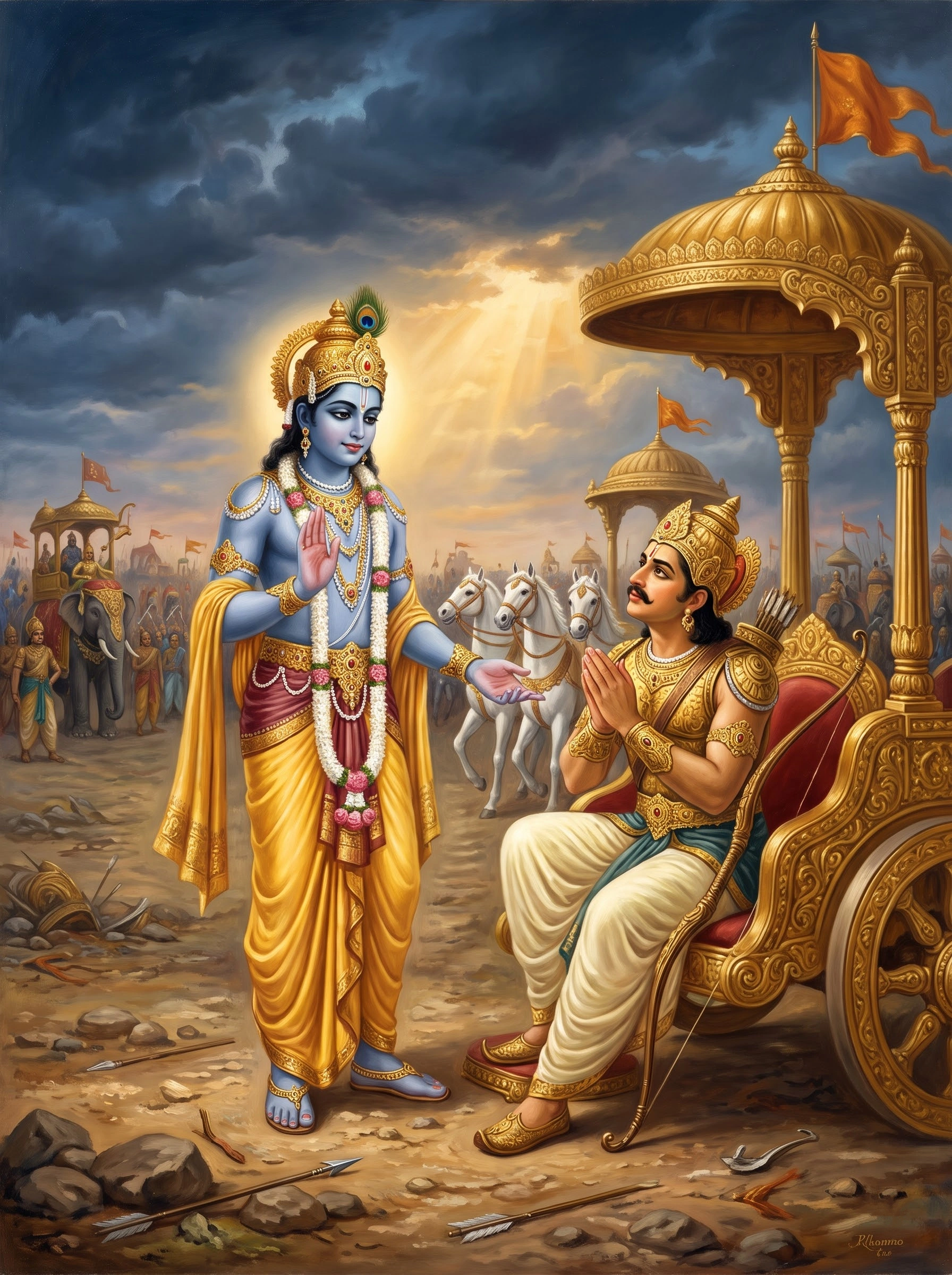 भगवद गीता उपदेश का भक्तिमय चित्र