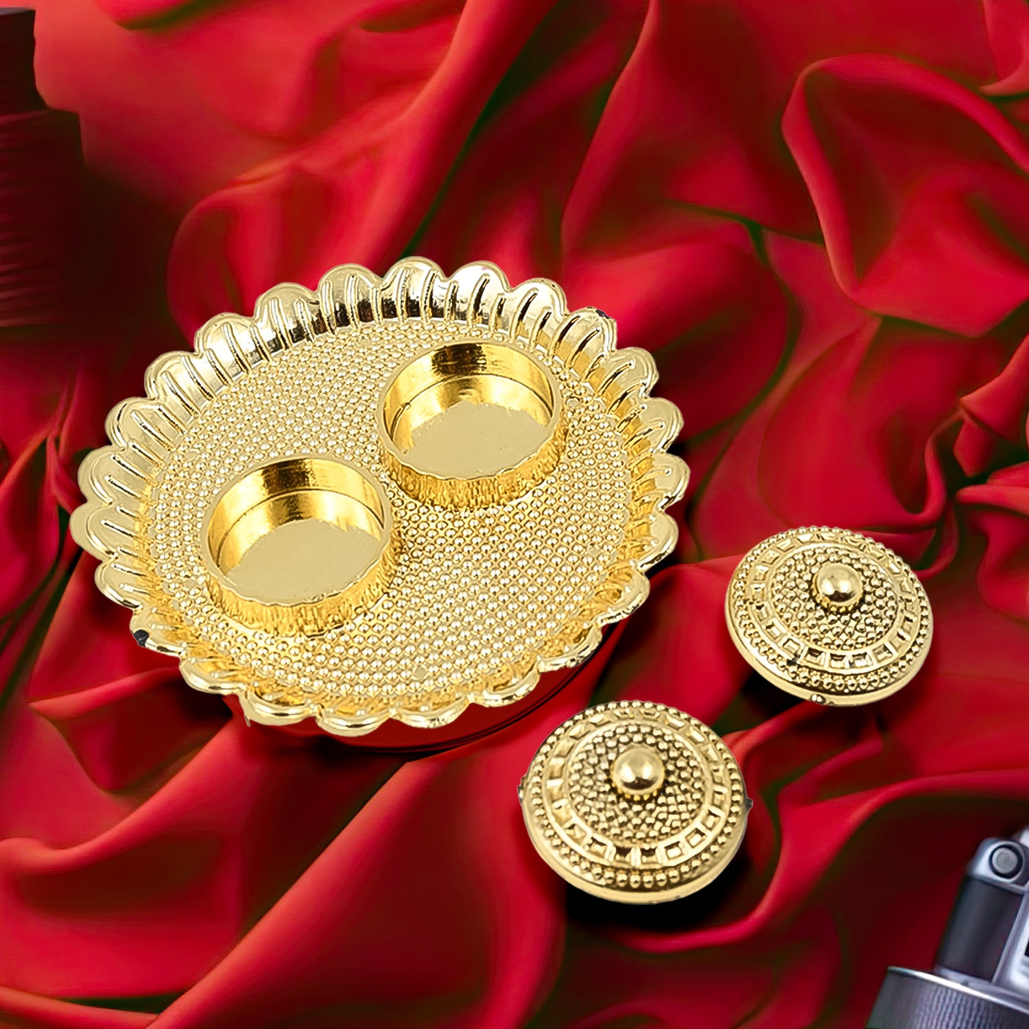 Round Puja Thali with Kumkum Holder
