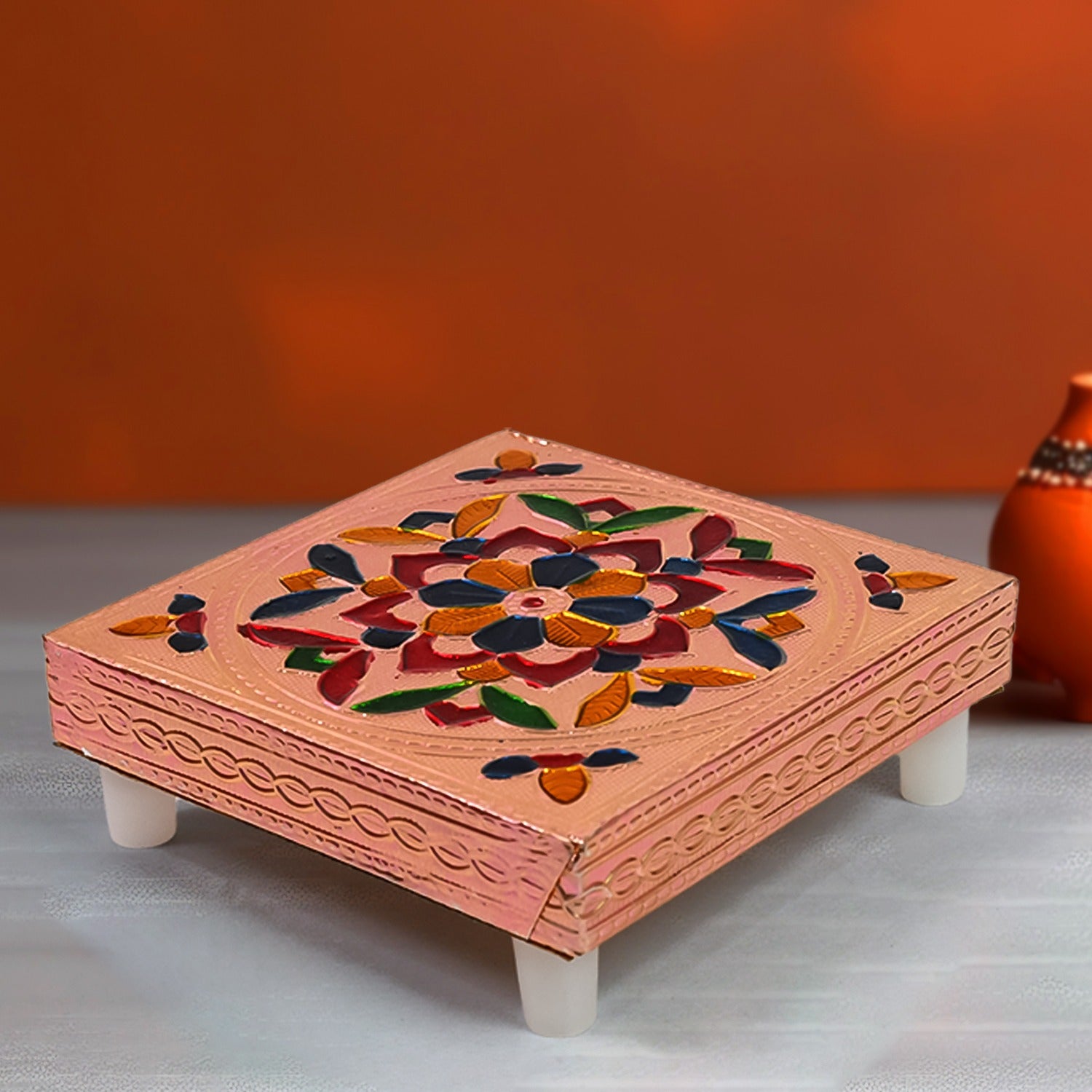 Meenakari Wooden Puja Chowki
